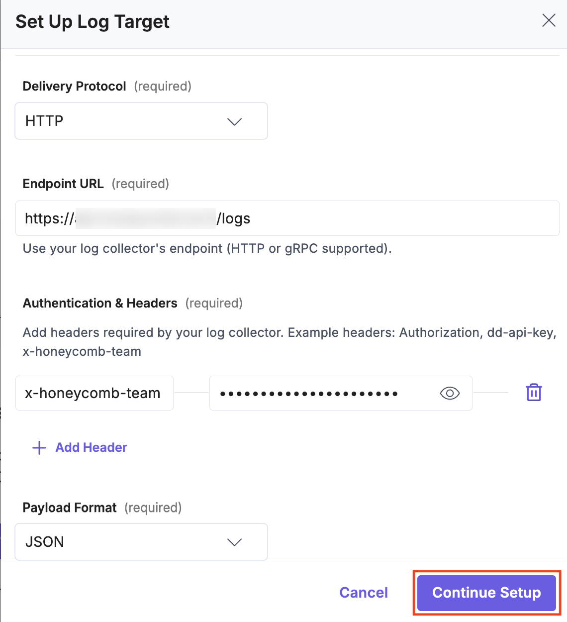 Log-Target-Continue-Setup