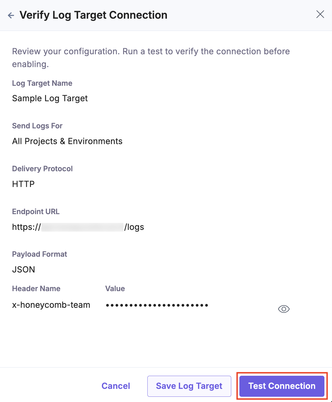 Log-Target-Verify-Connection-Modal