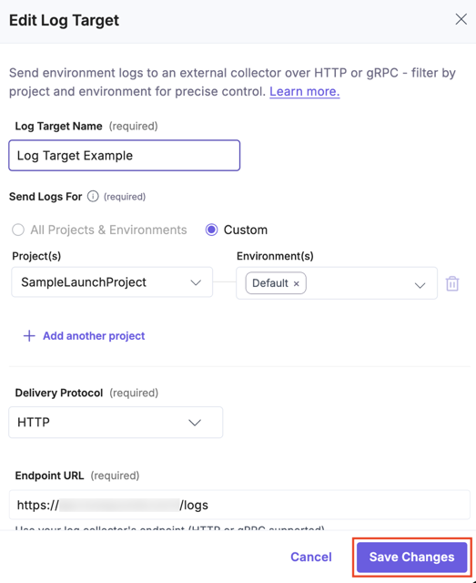 Log-Target-Edit-Save-Changes