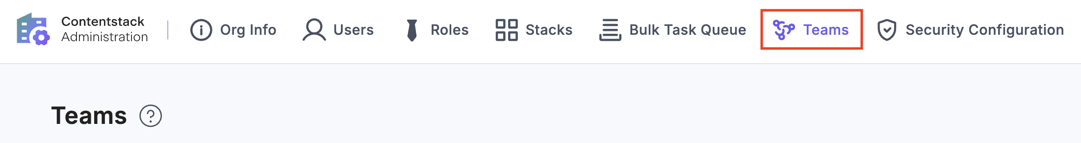 Teams option in Contentstack Administration